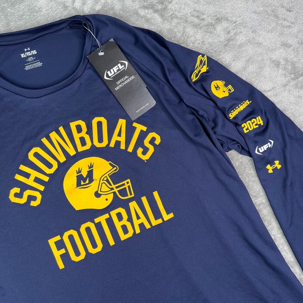 Under Armour Memphis Showboats UFL Navy Blue Tech‎ Long Sleeve Shirt Mens Large - Picture 3 of 11